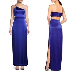 NEW Aidan By Aidan Mattox Royal Sapphire Satin One Shoulder Cut-out Formal Dress